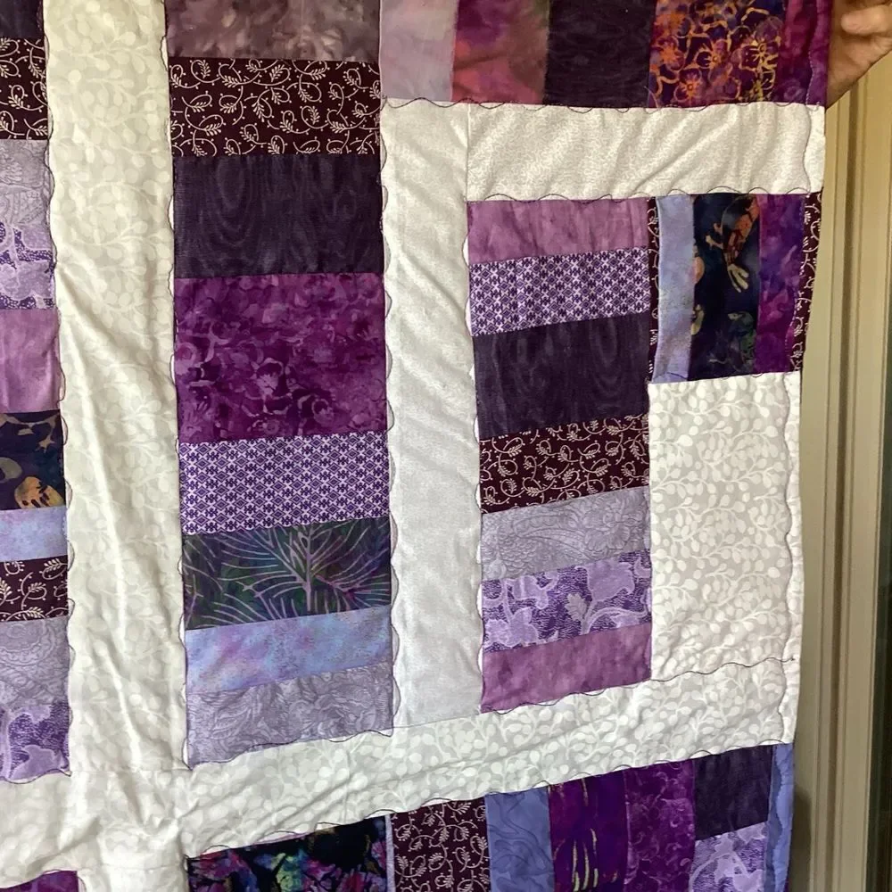 NWT. Handcrafted Purple and White Patchwork Quilt